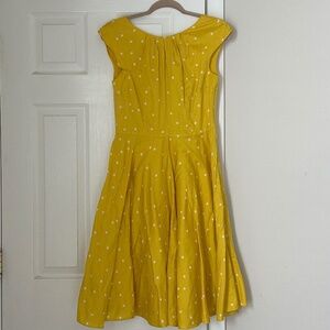 Boden Yellow Polka Dot Swishy Dress Full Skirt Cap Sleeve Tall Size 6 Long L
